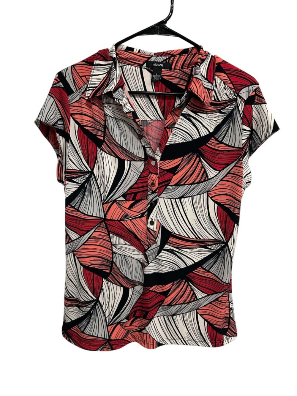 Alfani Large Multicolor Abstract Leaf Button Front Blouse Artsy Minimalist